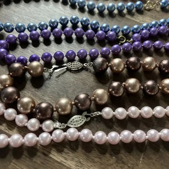 Pearl (faux?) Necklace Lot Of 7 Some Double Knotted Marked RMN (2) Pink Purple - Picture 3 of 5